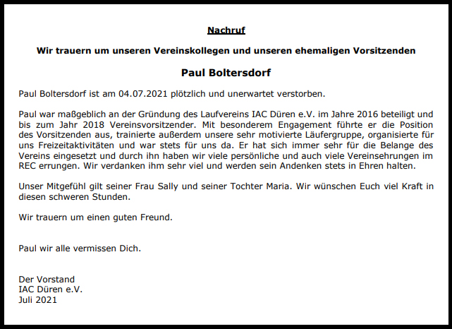 Nachruf Paul Boltersdorf